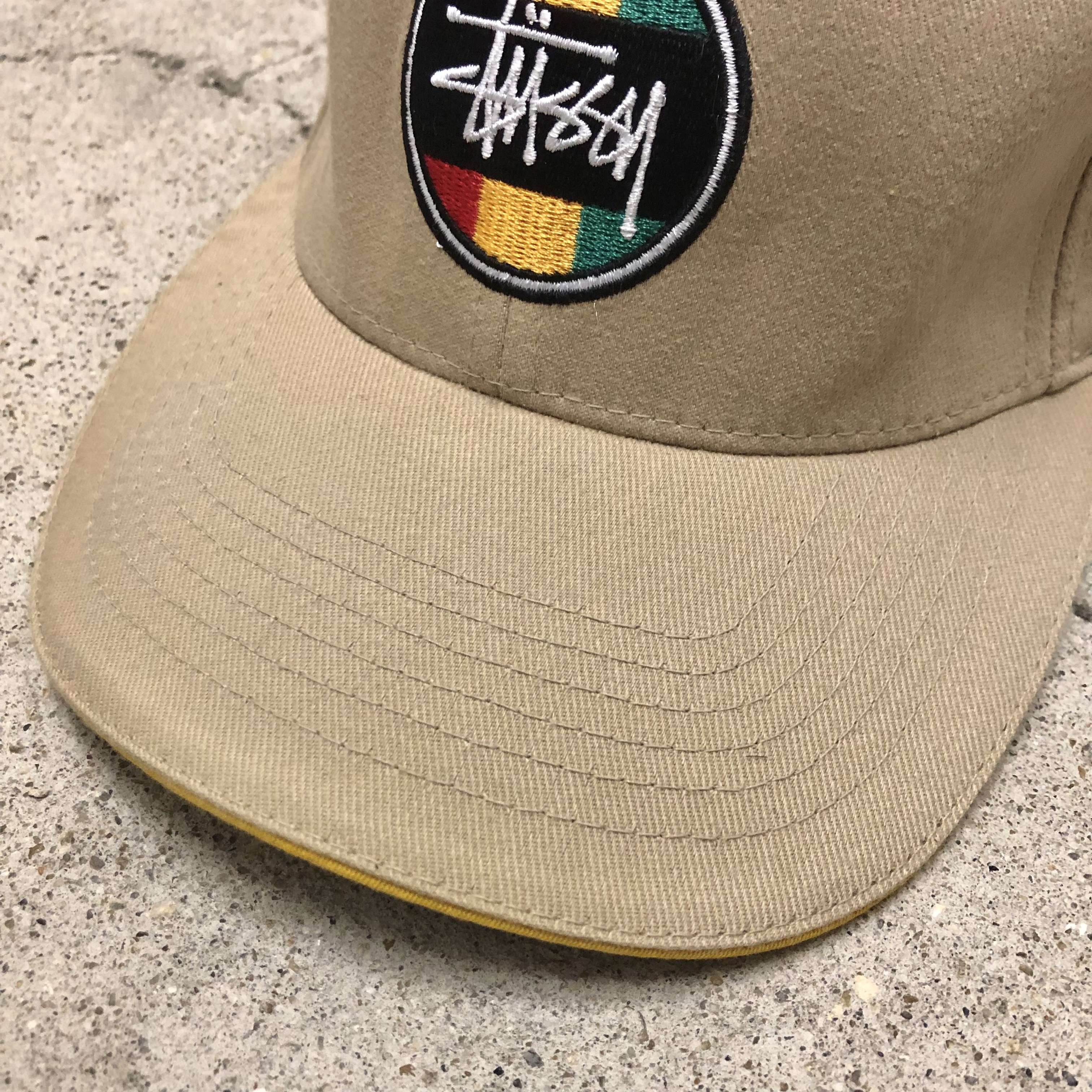 90s OLD STUSSY/Rasta Cap/紺タグ/L/XL/ラスタ/ストックロゴ/6パネル