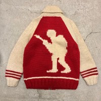 90～00s A BATHING APE/×POST OVERALLS×CANADIANSWEATER/Cowichan cardigan/Free/カウチンカーディガン/レッド/クリーム/アベイシングエイプ | Vintage.City 古着屋、古着コーデ情報を発信
