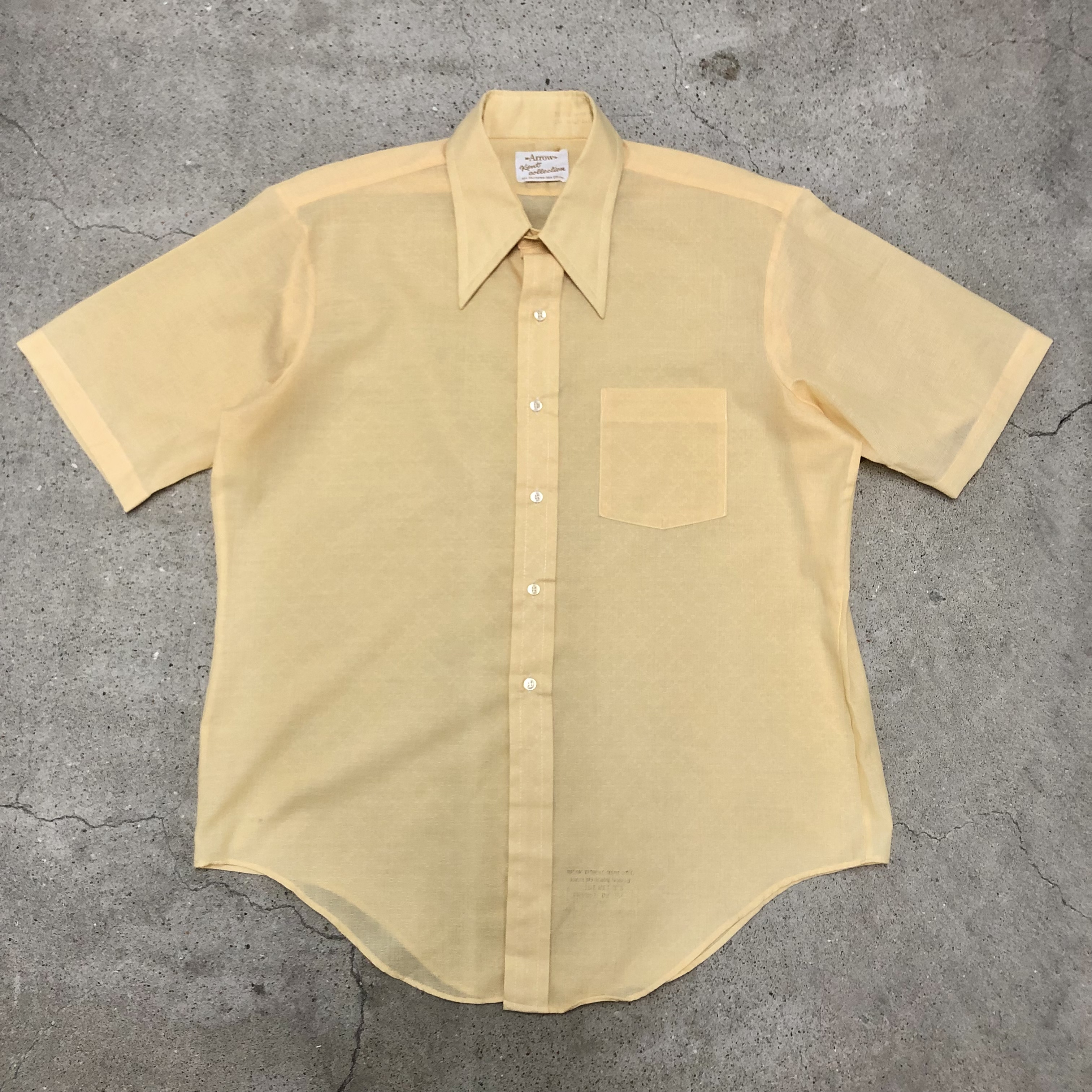 70s ArrowKent collection ss shirt16襟芯半袖シャツマスタード古着