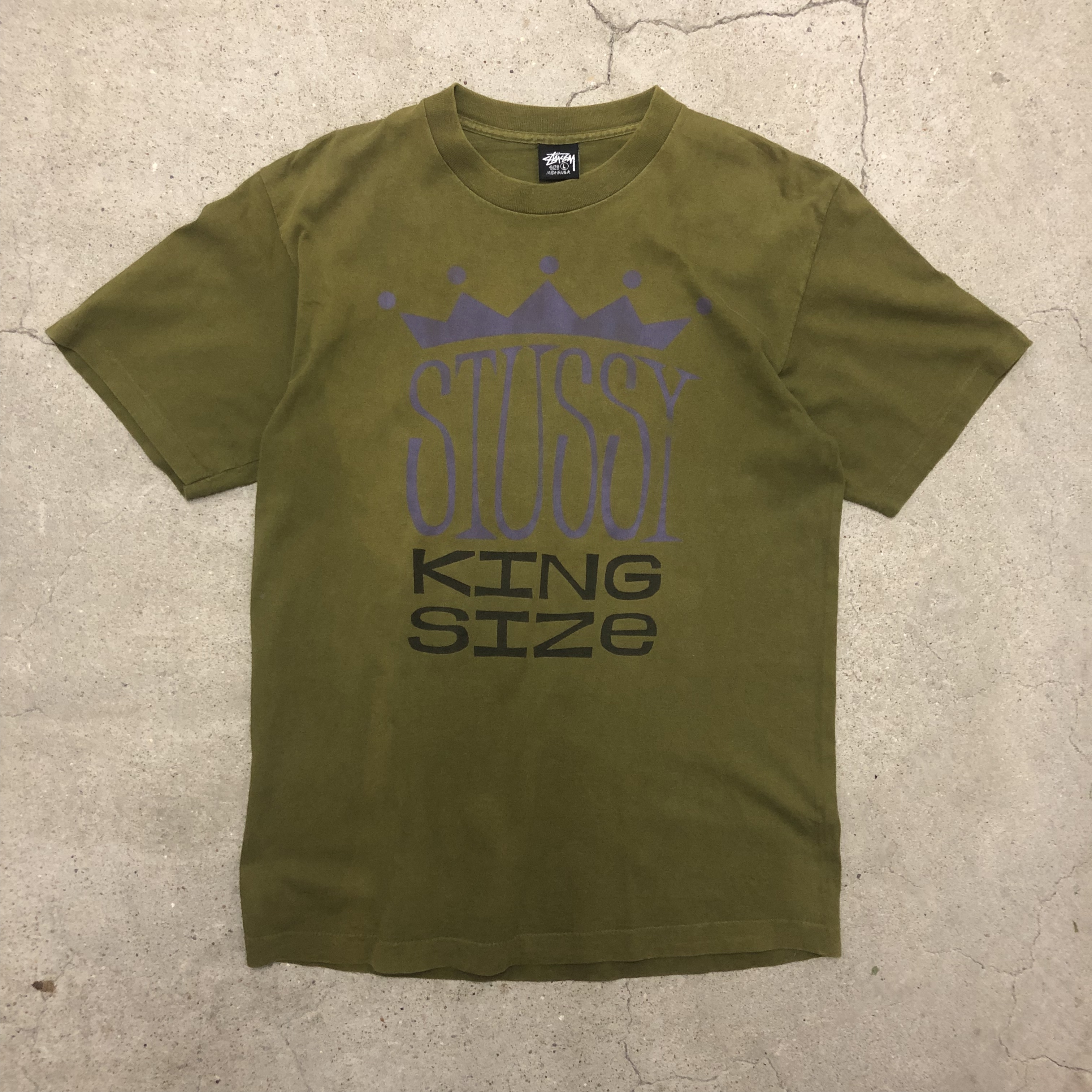 80～90s OLD STUSSY/KING SIZE Tee/USA製/黒タグ/L/キングサイズ
