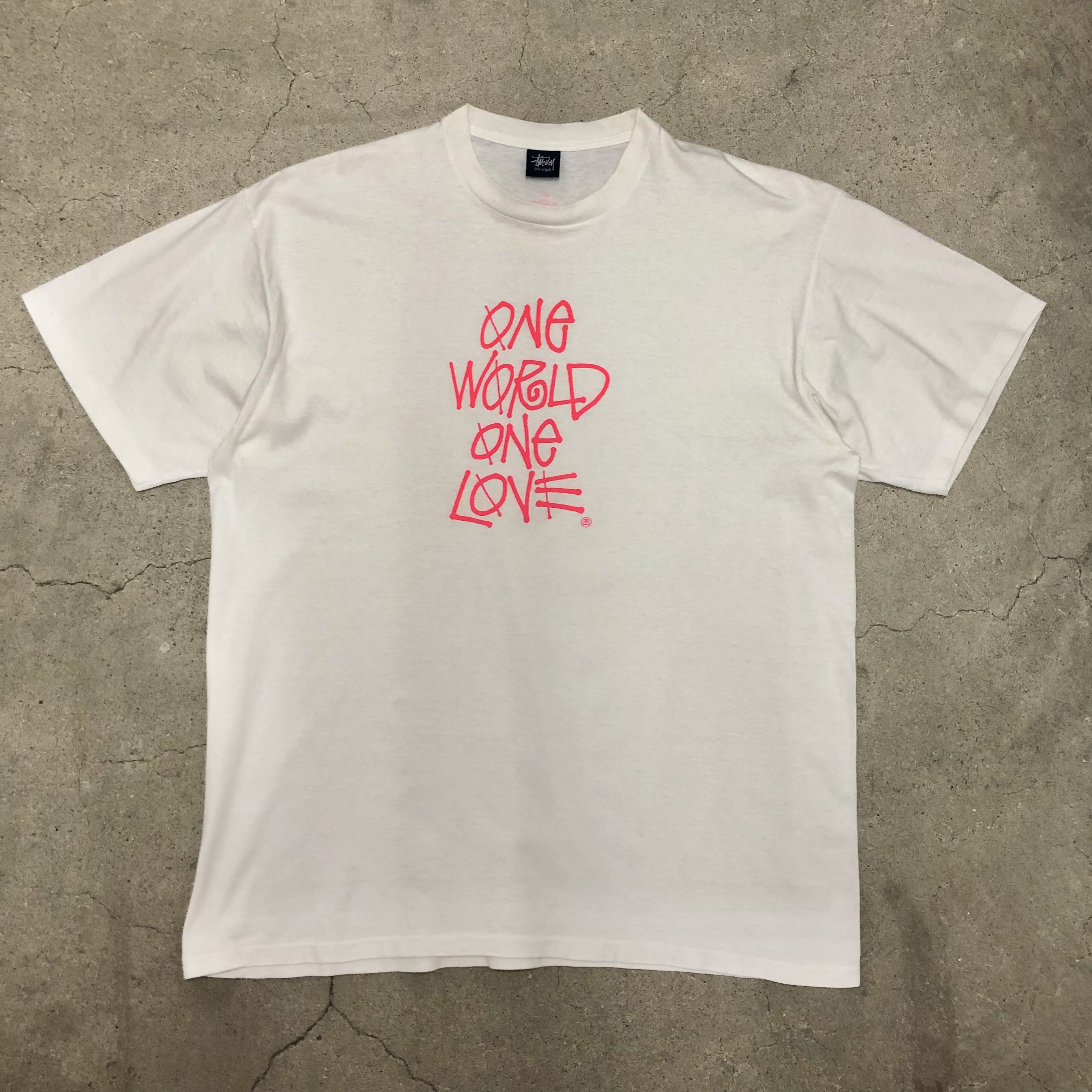 00s OLD STUSSYONE WORLD ONE LOVE Tee紺タグXLプリントTシャツ