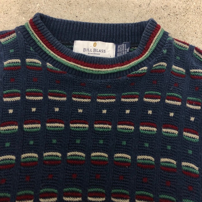 90s BILL BLASSCotton Knit SweaterUSA製XLコットンニットセーター刺繍 ...