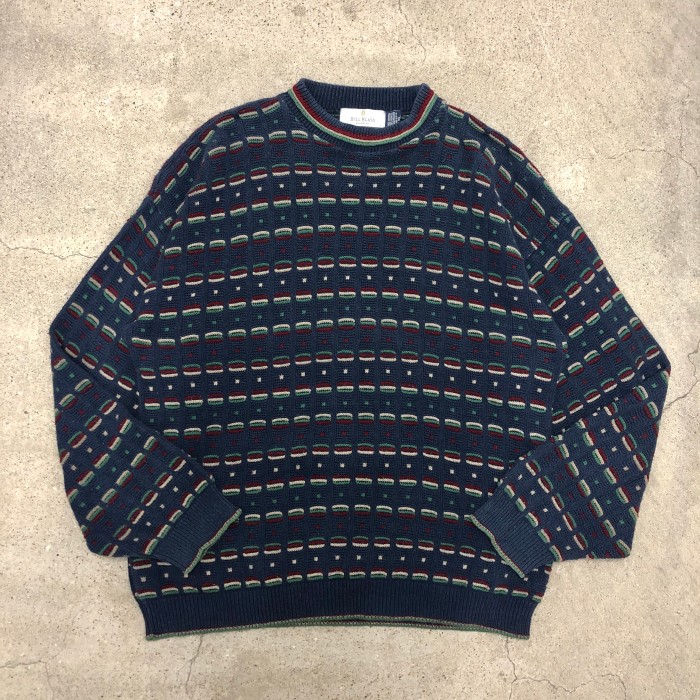 90s BILL BLASSCotton Knit SweaterUSA製XLコットンニットセーター刺繍
