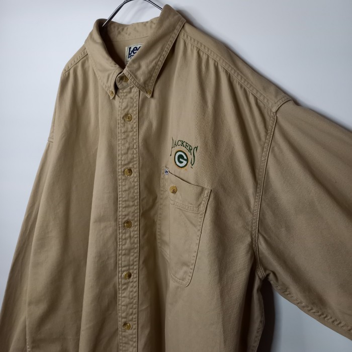 リー　ワークシャツ　長袖　NFL　パッカーズ　刺繍　ベージュ　カーキ　2XL | Vintage.City 古着屋、古着コーデ情報を発信