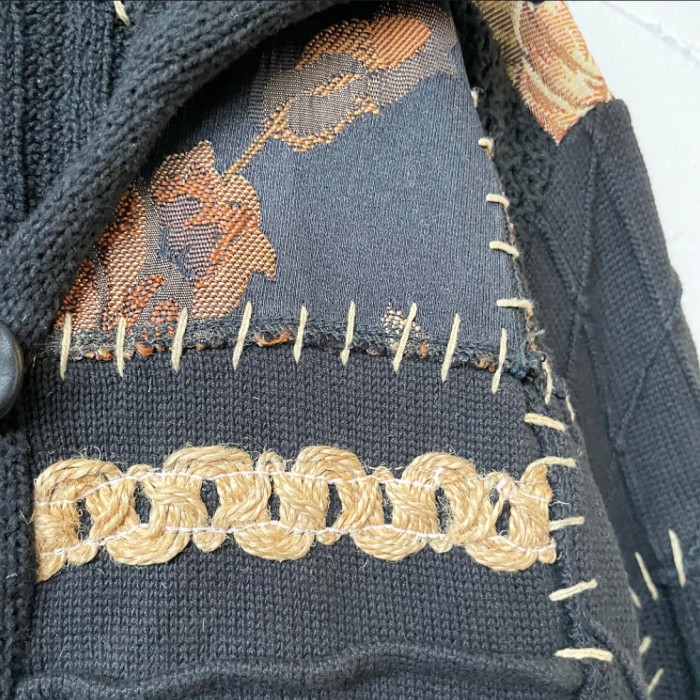 Gobelin weave switching jacket ゴブラン織り ツギハギ ニット ...