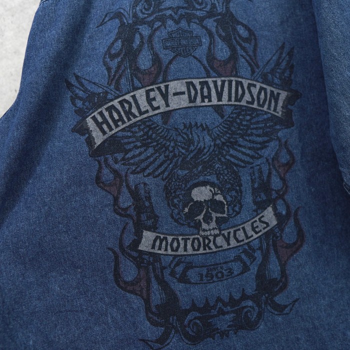 Harley Davidson  ハーレーダビッドソン　長袖シャツ　デニムシャツ　バックプリント　XLサイズ | Vintage.City 古着屋、古着コーデ情報を発信