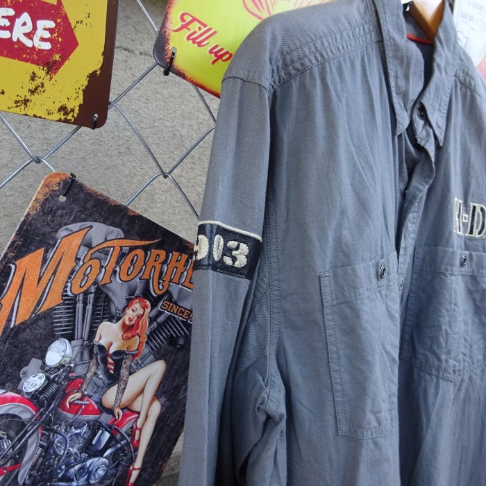 ハーレーダビッドソン M ワークシャツ グレー 刺繍ロゴ 胸ポケット ワッペン 9006 | Vintage.City 빈티지숍, 빈티지 코디 정보