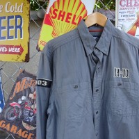 ハーレーダビッドソン M ワークシャツ グレー 刺繍ロゴ 胸ポケット ワッペン 9006 | Vintage.City 古着屋、古着コーデ情報を発信