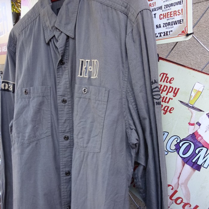 ハーレーダビッドソン M ワークシャツ グレー 刺繍ロゴ 胸ポケット ワッペン 9006 | Vintage.City 빈티지숍, 빈티지 코디 정보