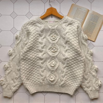 flower motif cable sweater 〈レトロ古着 フラワーモチーフ ケーブル
