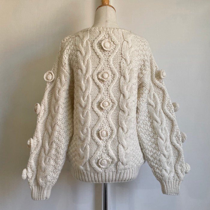 flower motif cable sweater 〈レトロ古着 フラワーモチーフ ケーブル ...
