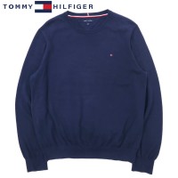 TOMMY HILFIGER クルーネックニット セーター L ネイビー コットン ワンポイントロゴ | Vintage.City 古着屋、古着コーデ情報を発信