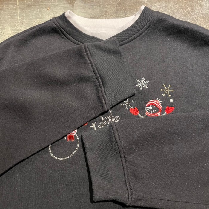 speculation 雪だるま　刺繍　スウェットシャツ　ブラック　C580 | Vintage.City 古着屋、古着コーデ情報を発信