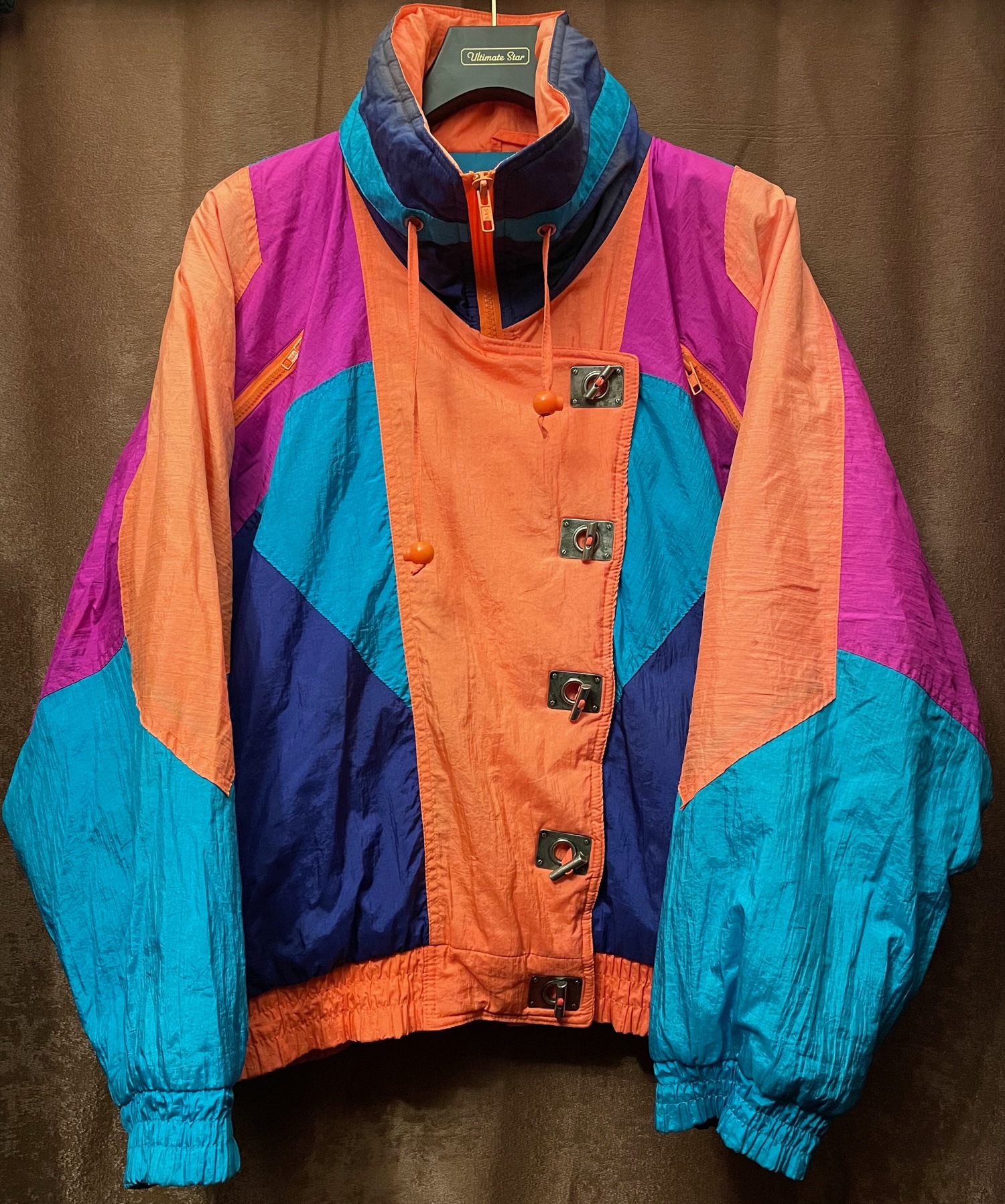 80s～90s EAST WEST クレイジーカラーナイロン中綿ジャケット マルチ