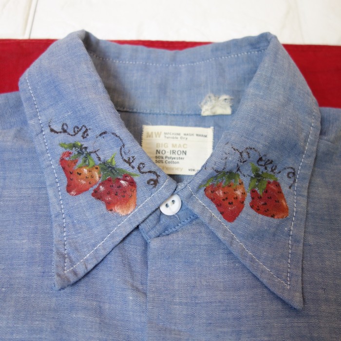70's BIG MAC JC Penny Chambray Shirt  Art Paint Design  Strawberry ビッグマック シャンブレーシャツ イチゴ アート プリントデザイン | Vintage.City 빈티지숍, 빈티지 코디 정보