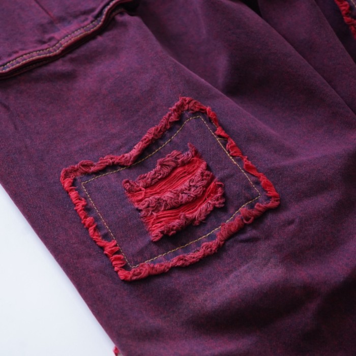 DEAD STOCK crush patch design tuck burgundy denim pants デニム