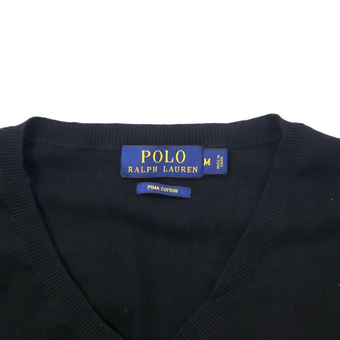 POLO RALPH LAUREN Vネック ニット セーター M ブラック ピマコットン スモールポニー刺繍 | Vintage.City 古着屋、古着コーデ情報を発信