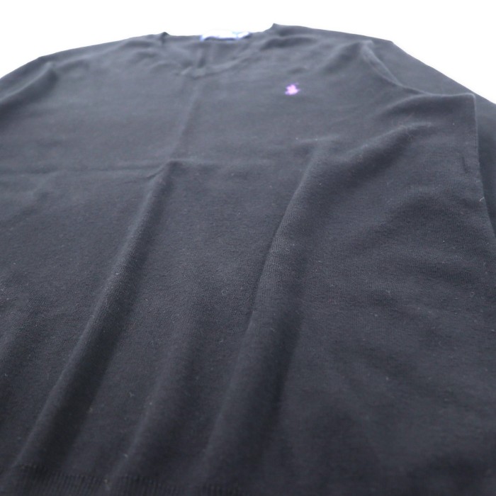 POLO RALPH LAUREN Vネック ニット セーター M ブラック ピマコットン スモールポニー刺繍 | Vintage.City 古着屋、古着コーデ情報を発信