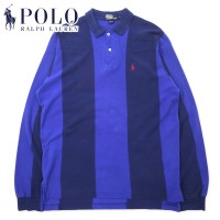 Polo by Ralph Lauren USA製 長袖ポロシャツ ラガーシャツ L ネイビー ブルー ストライプ コットン スモールポニー刺繍 ビッグサイズ | Vintage.City 古着屋、古着コーデ情報を発信