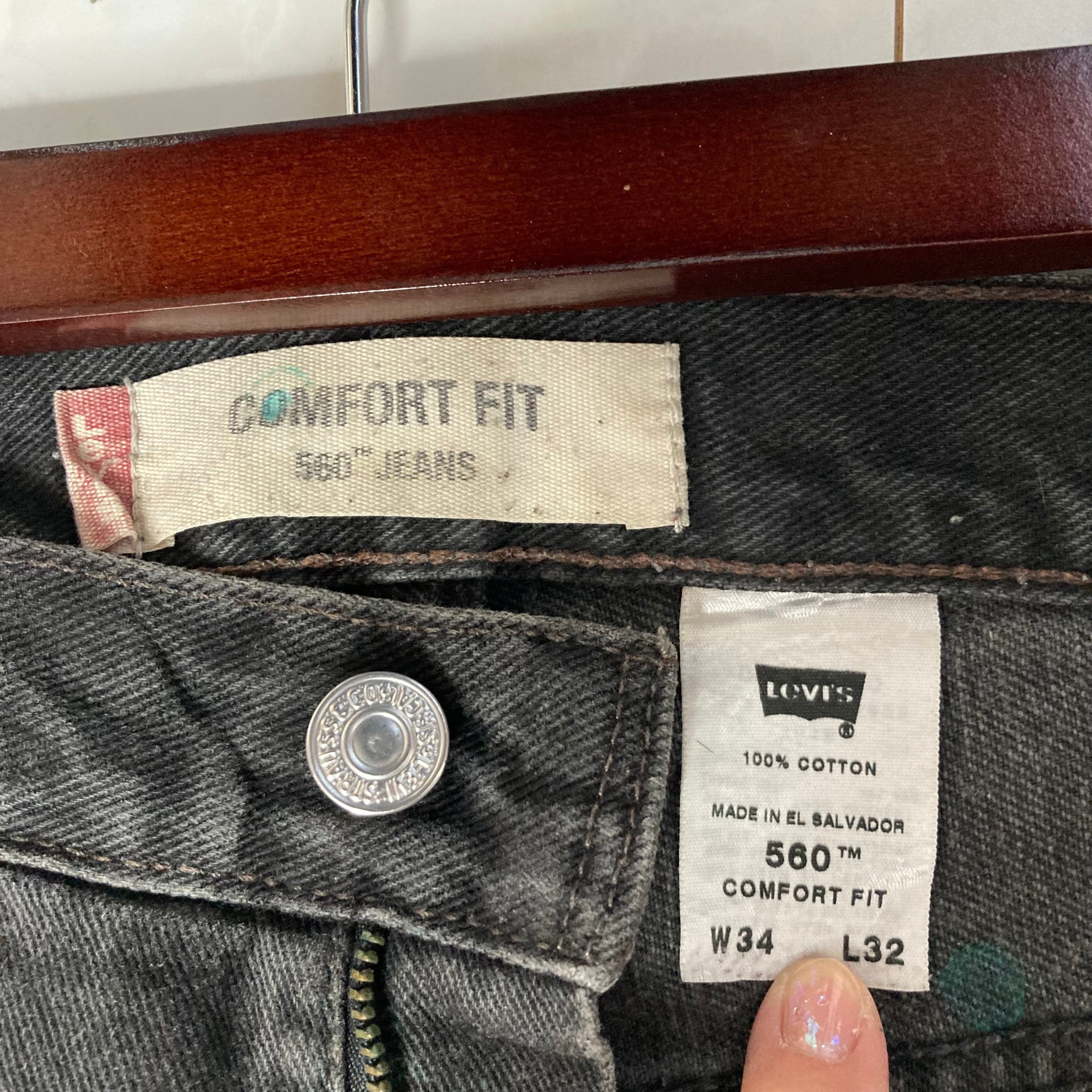 W34×L32】Levi's 560 ブラックデニムパンツ コットン100% 革パッチ