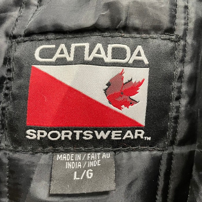カナダスポーツウェア スタジャン レザージャケット バックロゴ 刺繍 L
