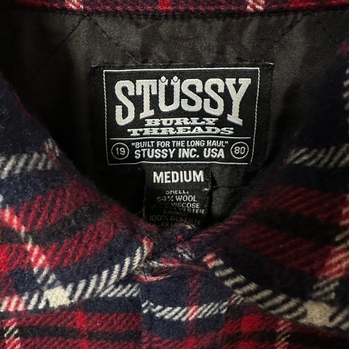 stussy ステューシー シャツブルゾン チェック オンブレ 刺繍ロゴ