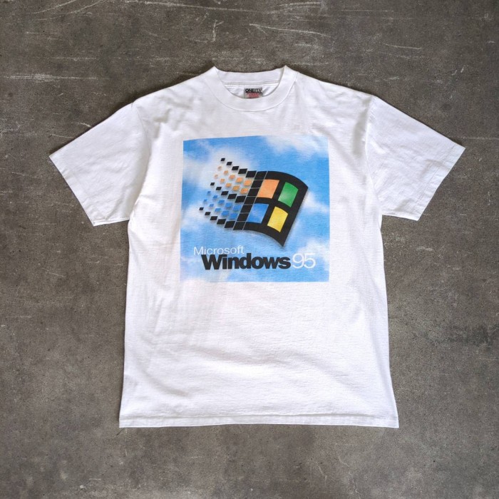 90s ONEITA microsoft Windows95 Single Stitch White T-Shirt | Vintage.City 古着屋、古着コーデ情報を発信