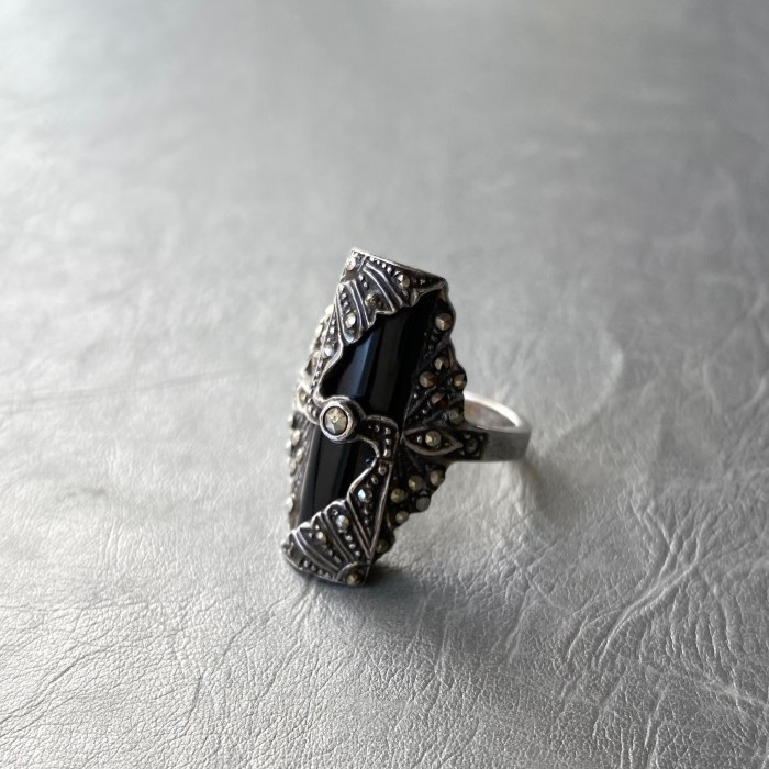 Vintage 70〜80s USA silver 925 onyx × marcasite classical ring ...