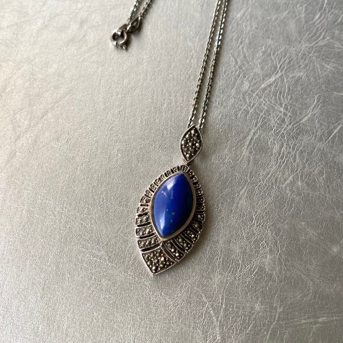 Vintage 70〜80s USA silver 925 lapis lazuli marcasite × classical necklace アメリカ ヴィンテージ シルバー 925 天然石 ラピスラズリ×マーカサイト クラシカル ネックレス | Vintage.City 빈티지숍, 빈티지 코디 정보