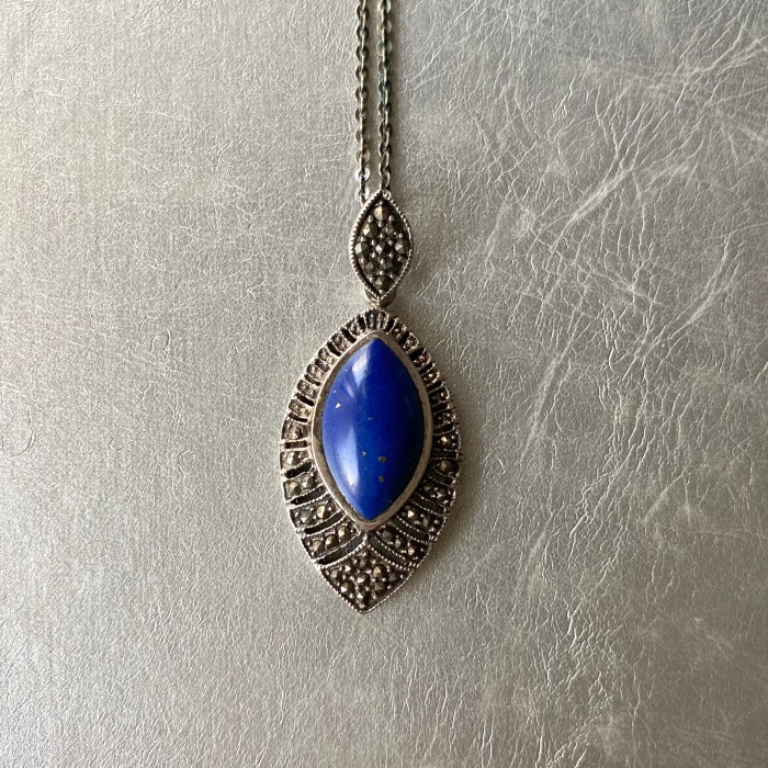 Vintage 70〜80s USA silver 925 lapis lazuli marcasite × classical necklace アメリカ ヴィンテージ シルバー 925 天然石 ラピスラズリ×マーカサイト クラシカル ネックレス | Vintage.City 古着屋、古着コーデ情報を発信