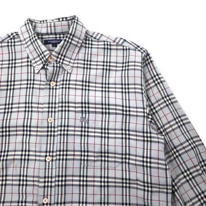 BURBERRY ノバチェック ボタンダウンシャツ L グレー コットン ワンポイントロゴ刺繍 | Vintage.City 古着屋、古着コーデ情報を発信