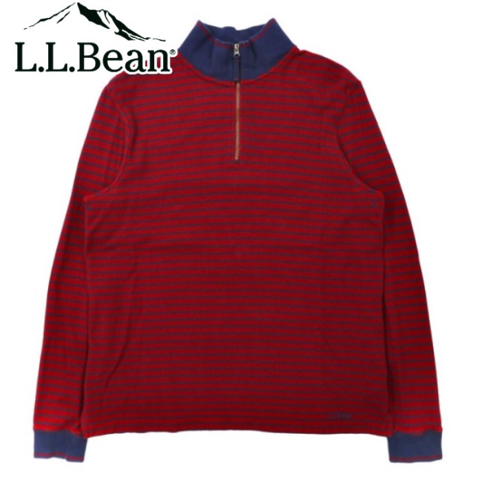 L.L.Bean ハーフジップカットソー L レッド ボーダー コットン | Vintage.City 古着屋、古着コーデ情報を発信