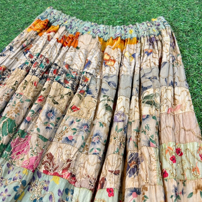 ビンテージ 80s レーヨン ロング スカート 花柄  総柄レディース