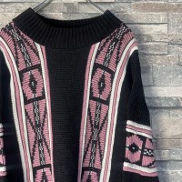 Black×Pink mock neck design stripe 3D knit | Vintage.City 古着屋、古着コーデ情報を発信