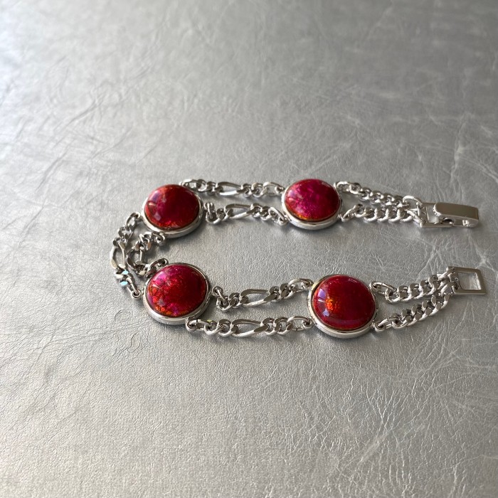 Vintage 70〜80s red enameled stone classical bracelet レトロ