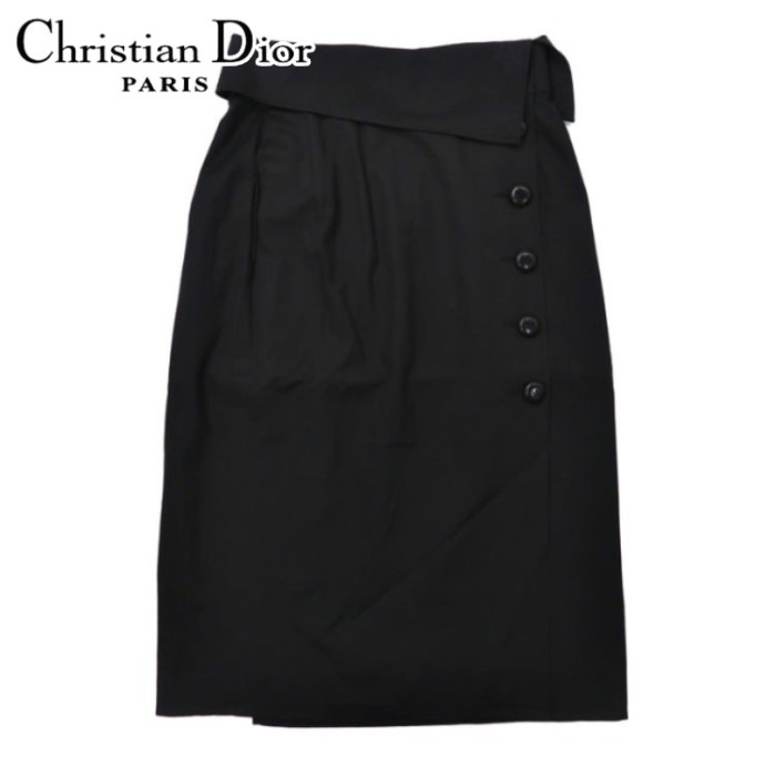 Christian Dior ハイウエスト ラップスカート M ブラック コットン