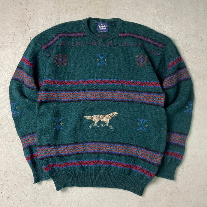 80年代 Woolrich ウールリッチ ウールニットセーター アニマル柄 刺繍