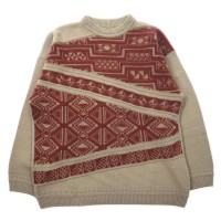 Vintage Patterned Sweater イタリア製 モックネック ニット セーター 52 カーキ  総柄 ウール 幾何学柄 | Vintage.City 古着屋、古着コーデ情報を発信