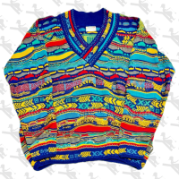 COOGI Vneck 3D Cotton Knit Sweater Blue | Vintage.City 빈티지숍, 빈티지 코디 정보