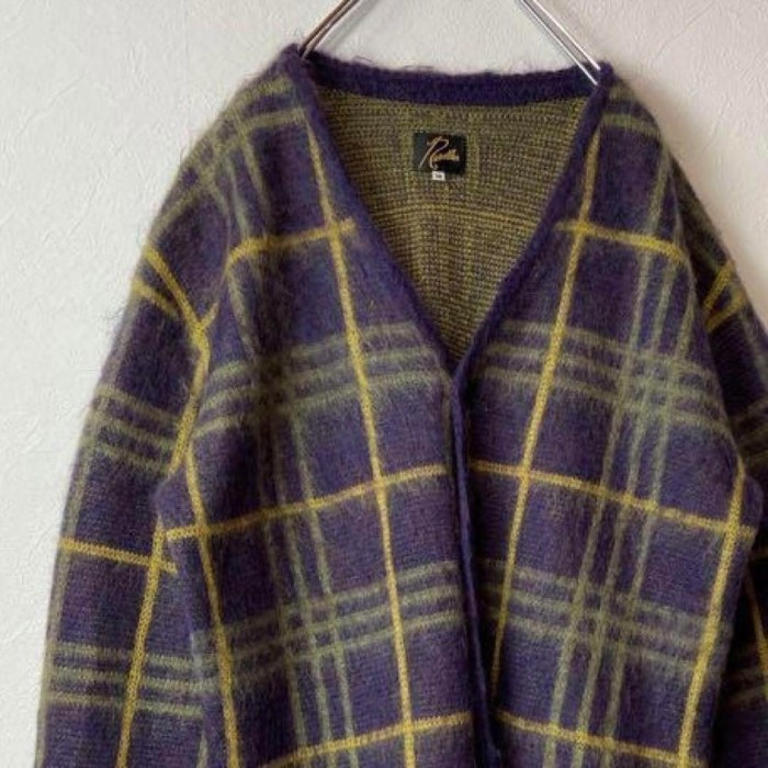 Needles mohair check knit cardigan size M 配送A ニードルス ...