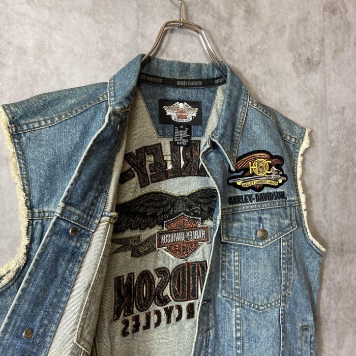 Harley-Davidson embroidery denim vest size M 配送A ハーレー