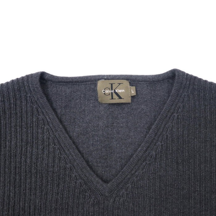 CK Calvin Klein Vネック リブニット セーター L グレー ウール | Vintage.City 古着屋、古着コーデ情報を発信