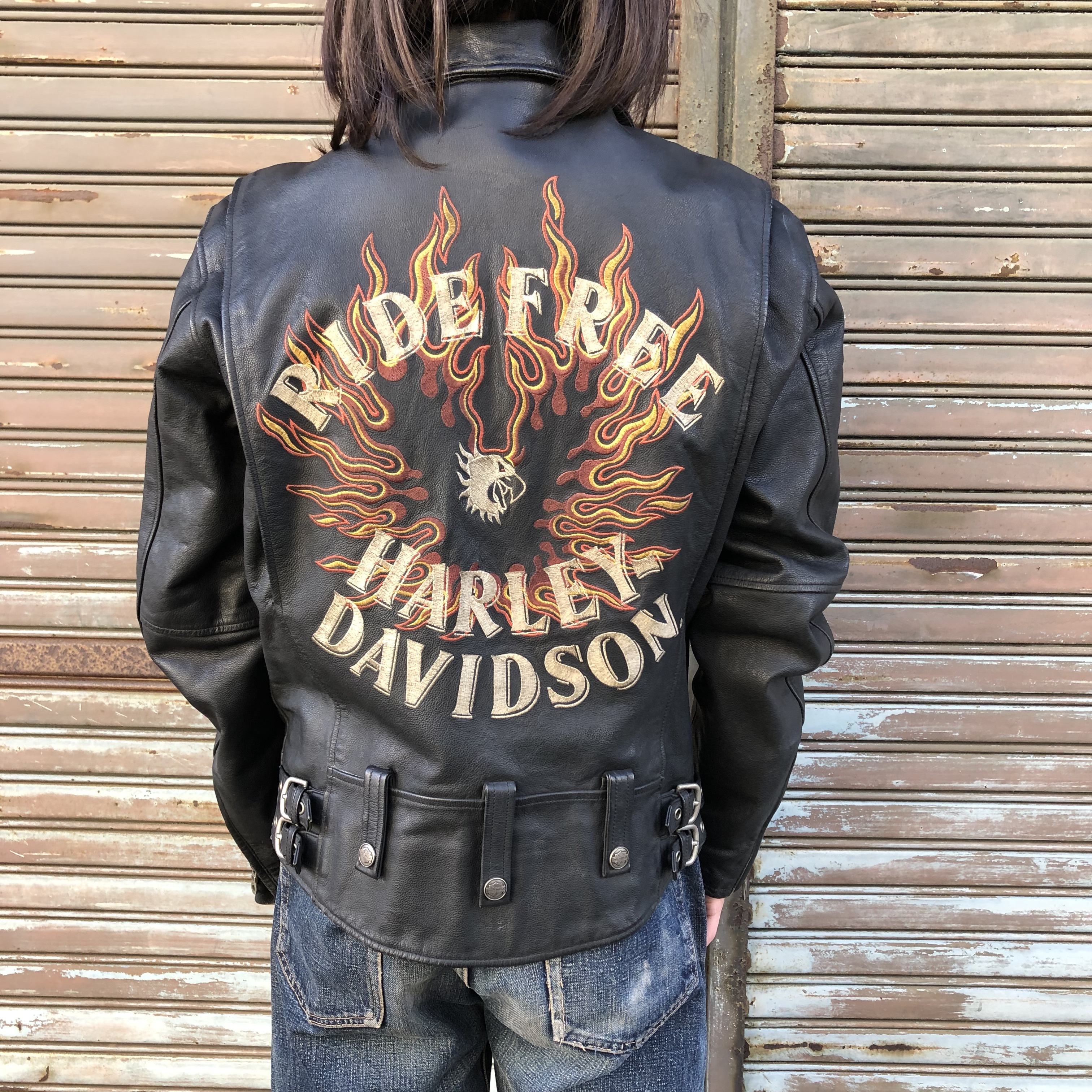 【公式半額】ハーレーダビッドソン Harley-Davidsonレザージャケット シングルライダース 革ジャン サイズL ライダースジャケット 本革 レザー
