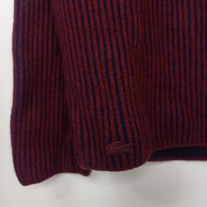 ラコステ　畦編み　ウールニット　セーター　刺繍　ストライプ　ボルドー　S 3 | Vintage.City 古着屋、古着コーデ情報を発信