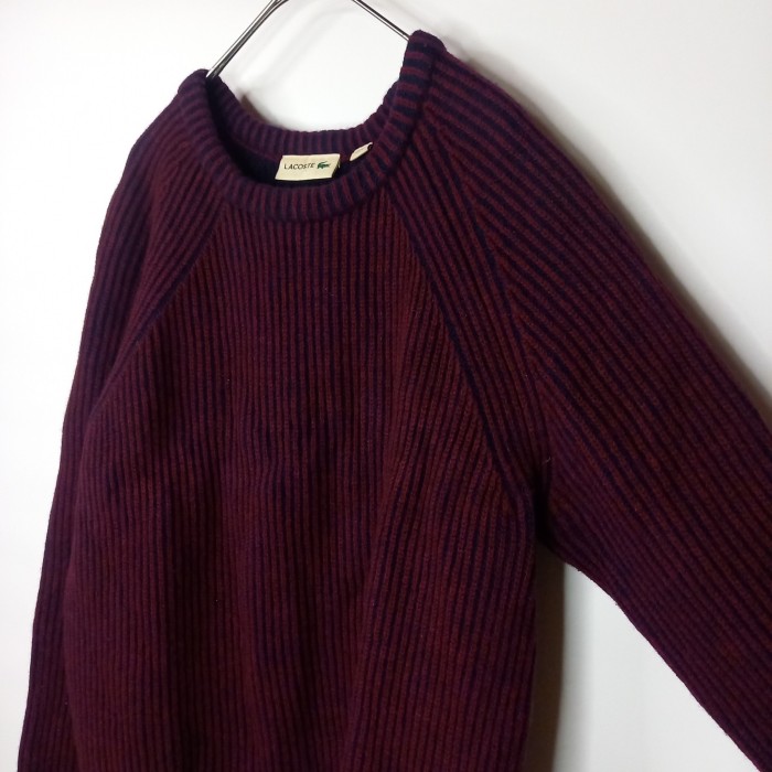 ラコステ　畦編み　ウールニット　セーター　刺繍　ストライプ　ボルドー　S 3 | Vintage.City 古着屋、古着コーデ情報を発信