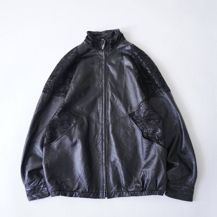 pattern switching leather jacket モチモチ 柄 レザージャケット 一点