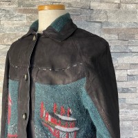 Leather knit switch pattern design middle coat | Vintage.City 古着屋、古着コーデ情報を発信