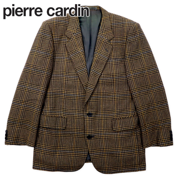 pierre cardin オールド 2B ツイードジャケット 175 ブラウン チェック ウール 日本製 | Vintage.City