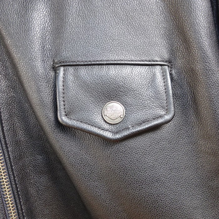 ハーレーダビッドソン ライダースジャケット ブラック 刺繍 袖ロゴ レザー 黒 9365 | Vintage.City 古着屋、古着コーデ情報を発信