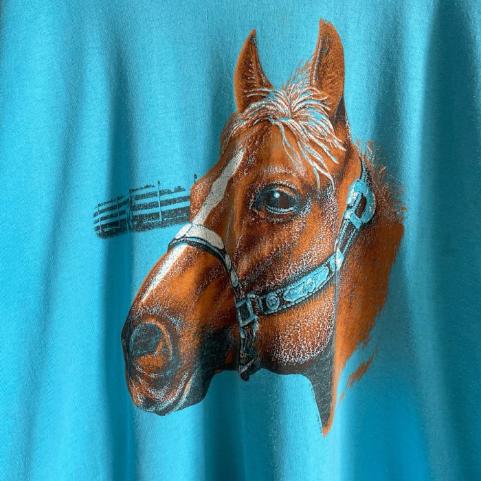 90s 馬 アニマルTシャツ 古着 水色 ライトブルー 動物 USA製 | Vintage